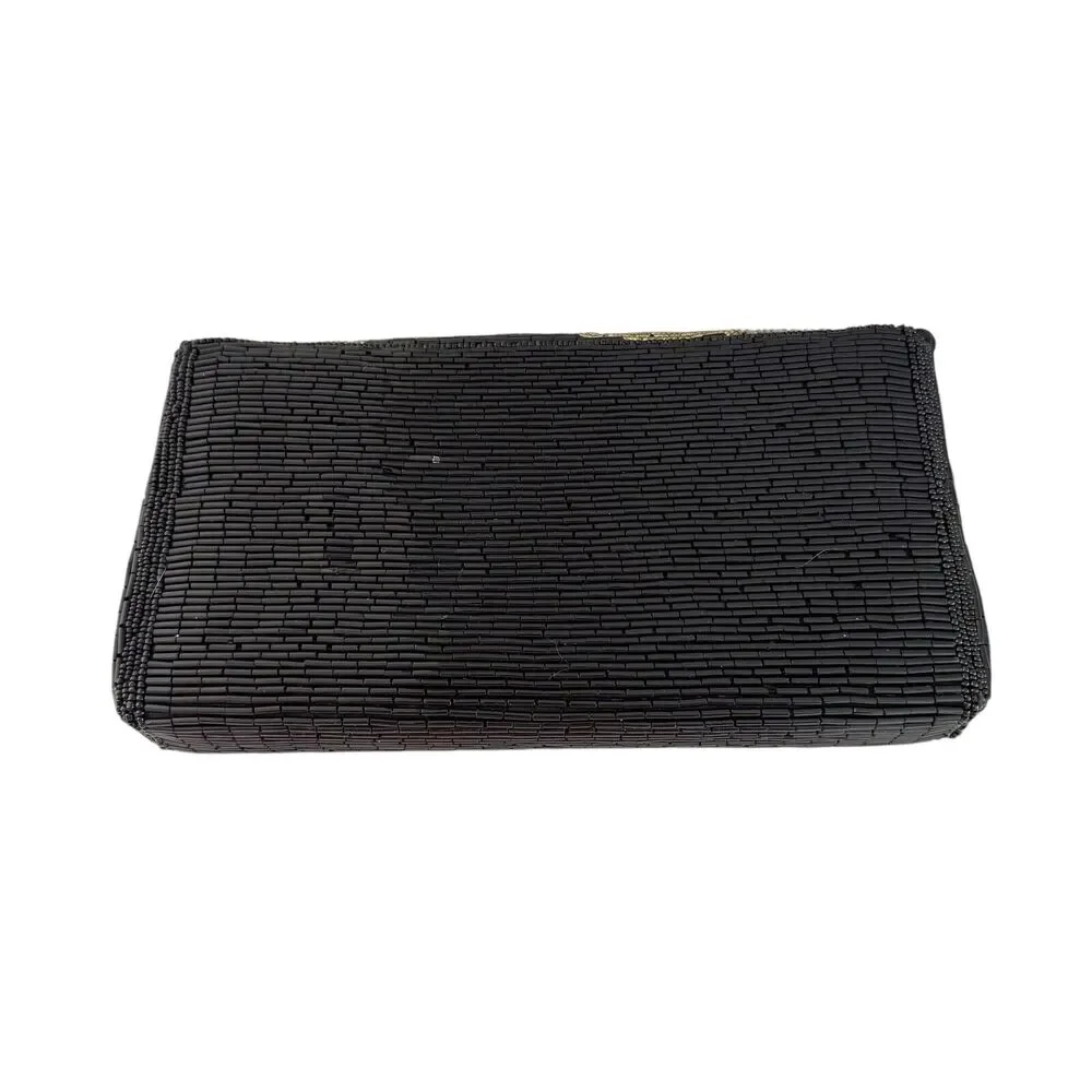 Vintage LENNOX Bags Clutch with‎ Black Gold Sequins 8.5 x 5